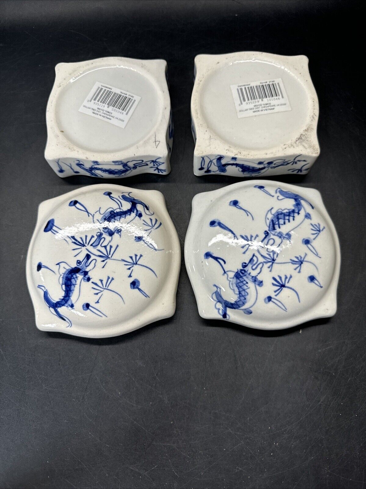 Vintage Koi Fish Trinket Dish w/Lid- Blue on White/ Lot Of 2