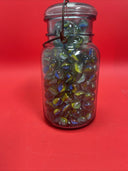 Vintage  Glass Ball Ideal  Jar Filled With Marbles.  Jar Is 7” Tall.#1