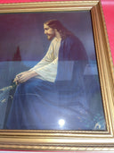 Vintage Framed Print Jesus Christ at Night in Garden Mount Olive Gethsemane