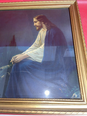 Vintage Framed Print Jesus Christ at Night in Garden Mount Olive Gethsemane