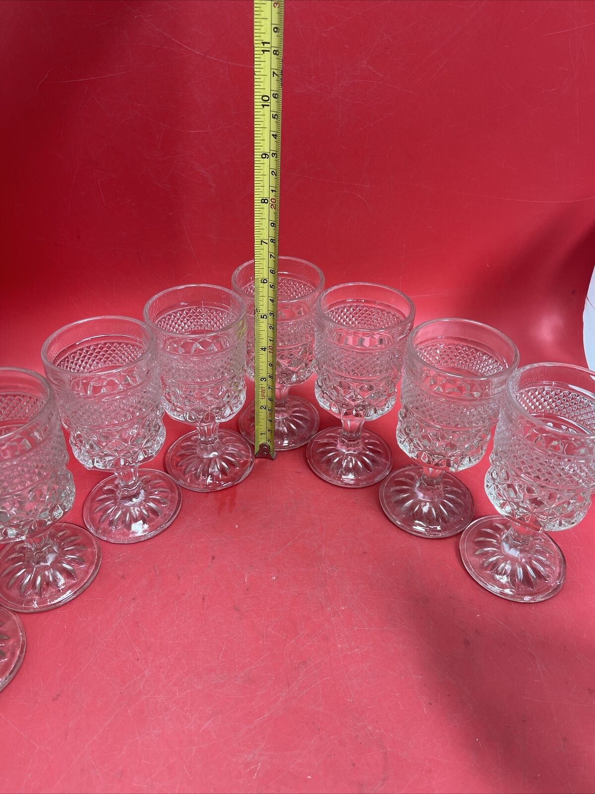 Anchor Hocking Wexford Diamond Decanter Set & 8 Stemmed Cordials Barware Liquor 