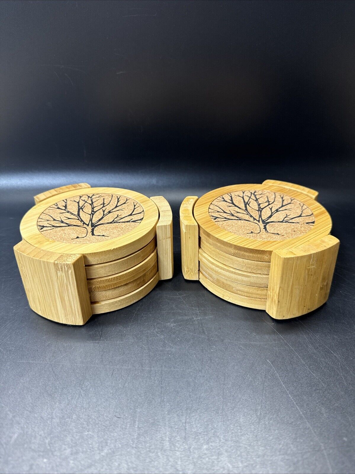 MODERN BAMBOO CORK TREE DESIGN SET OF 8 TABLE COASTERS