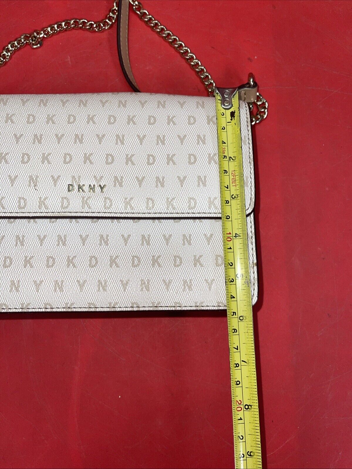 DKNY Sina Flap Gold Chain Crossbody Shoulder Bag Blk/Beige DKNY Signature Print