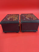 Asian Faux Lacquer Small Jewelry Box w/ Interior Mirror & Red Velvet Lining Lot2
