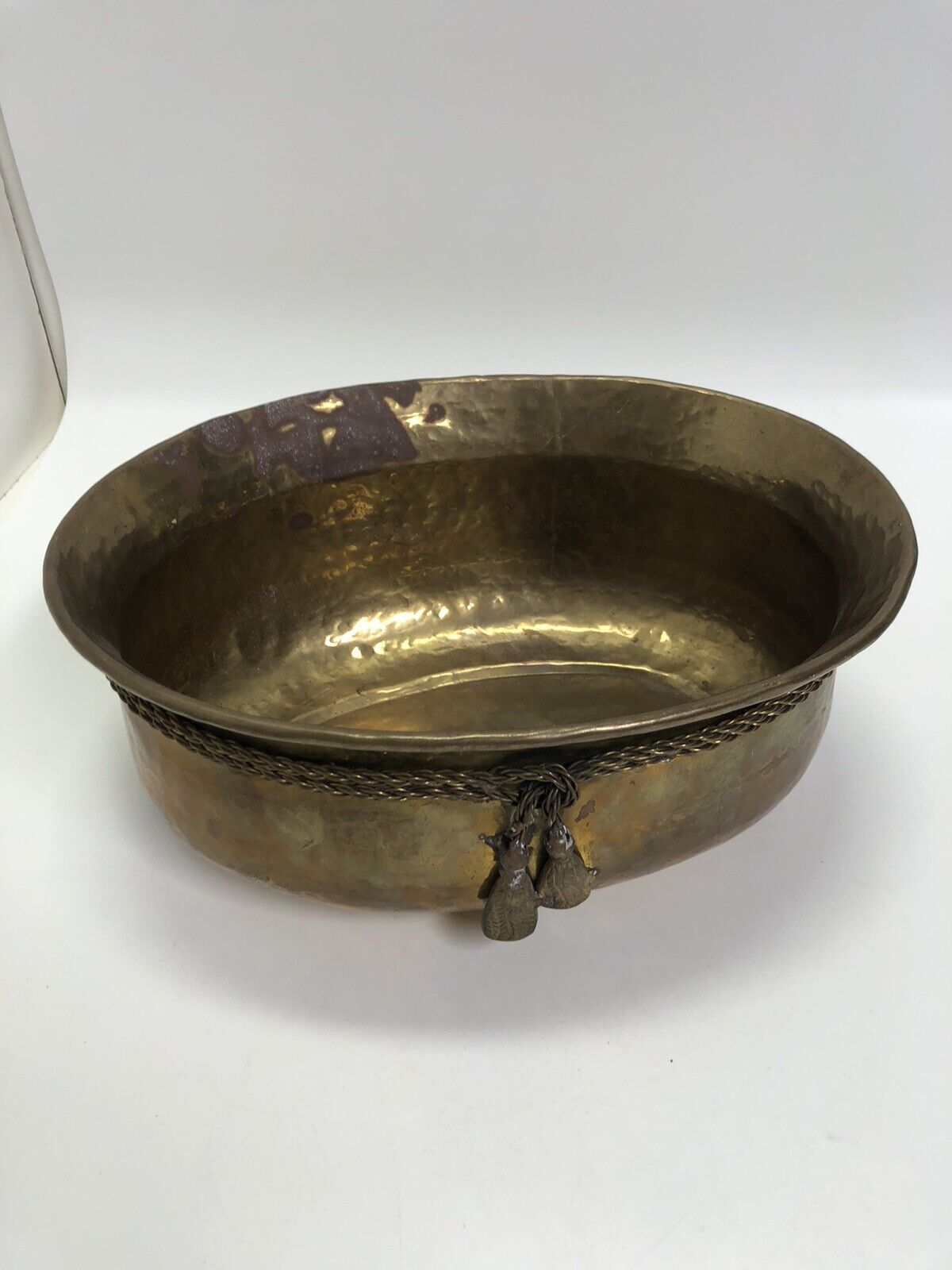 Round Solid Brass Planter w/ Rope Tassel Accent