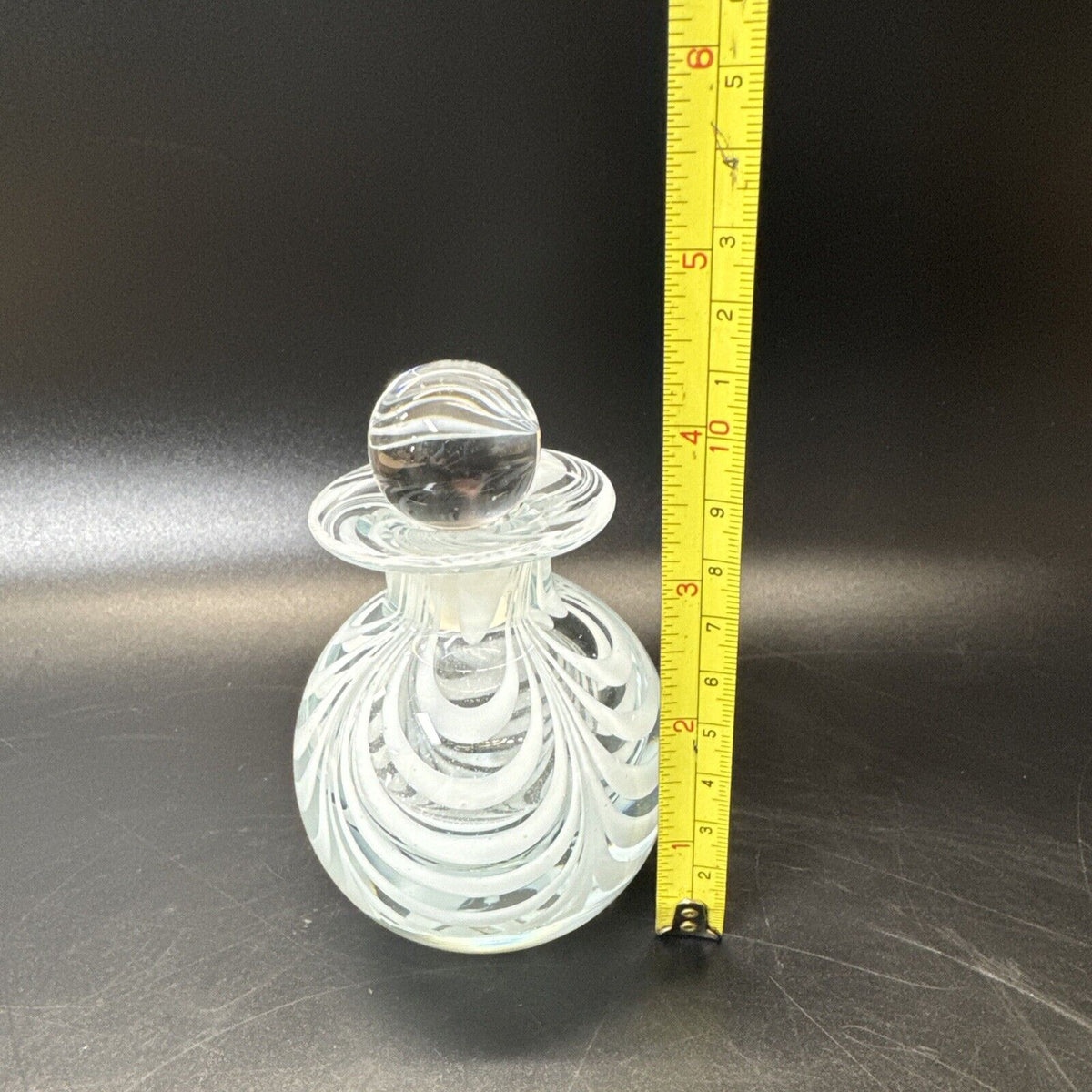 Vintage MMA art glass white feather swirl perfume bottle with stopper