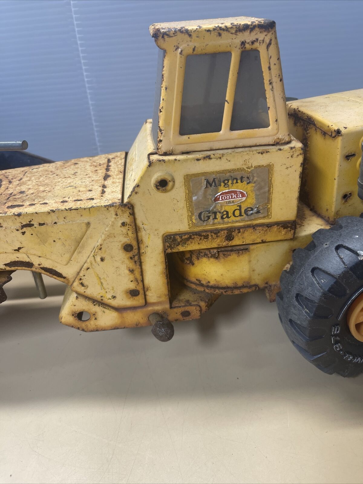 Tonka Mighty 2 Blade Grader Orange 1970's Pressed Steel