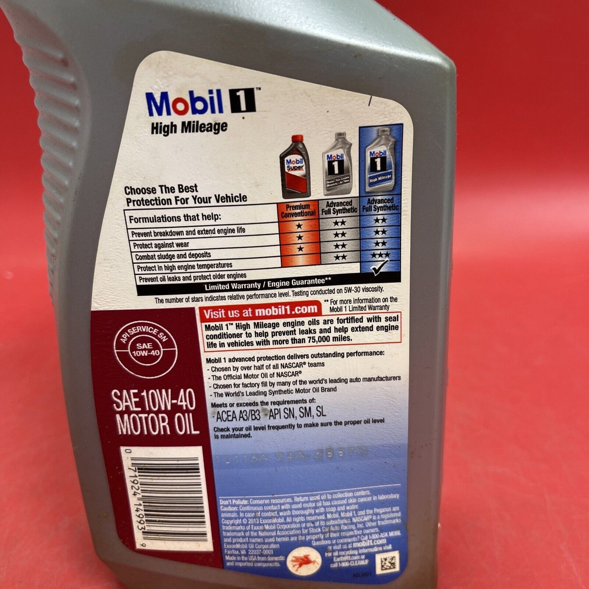 1 Mobil 1 10W-40 Motor Oil - High Mileage - 10W40 - Synthetic - 1 qt - Each Lot2