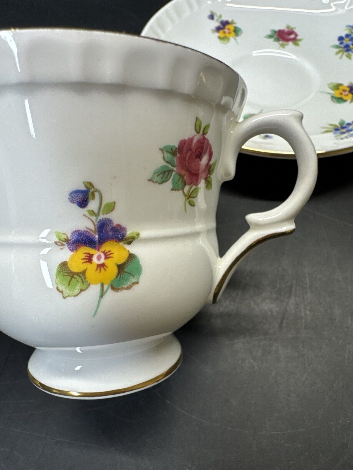 Staffordshire Bone China Crown Tea Cup & Saucer/ Set Of 2
