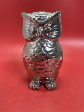 Vintage Collectible Big Owl Figurine Ceramic With Mirror Finish Home Decor 9”