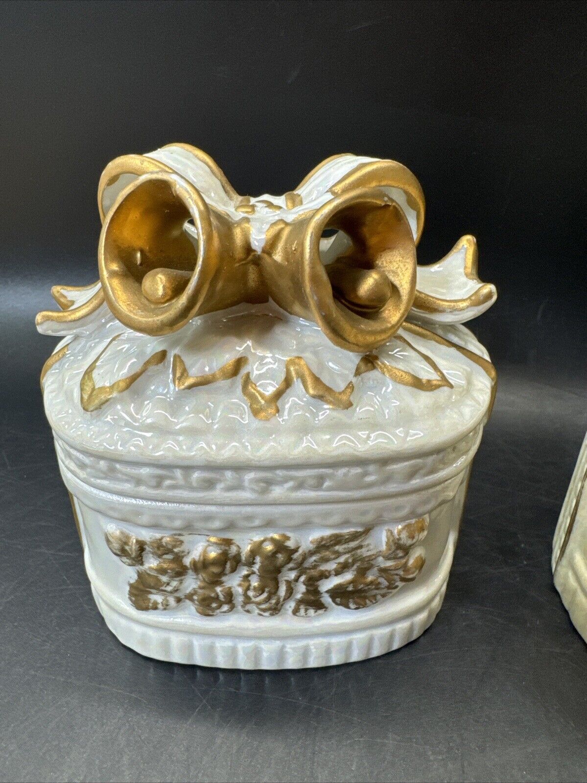 Vintage Trinket Box With Bow And Bells And Gold Accents/ Lot Of 2