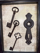 Framed Skeleton Keys and Doorknob & Keyhole Escutcheon Plate 13.5"x10.75