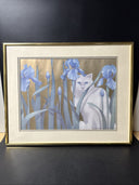 Vintage Elizabeth Brownd Cat Hiding Behind Irises Print