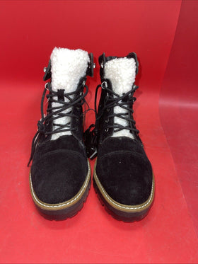 Time And Tru Womens Size 11 Boots Memory Foam Black With White Faux Shearling.