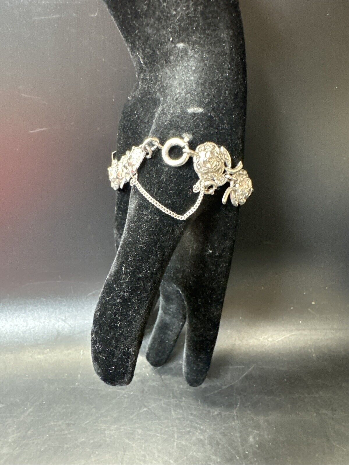 925 Sterling Silver Bracelet With Flowers, 21.4g