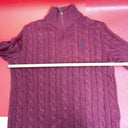 Polo Ralph Lauren Sweater Mens M  Maroon Cable Knit Cotton Quarter Zip Pullover
