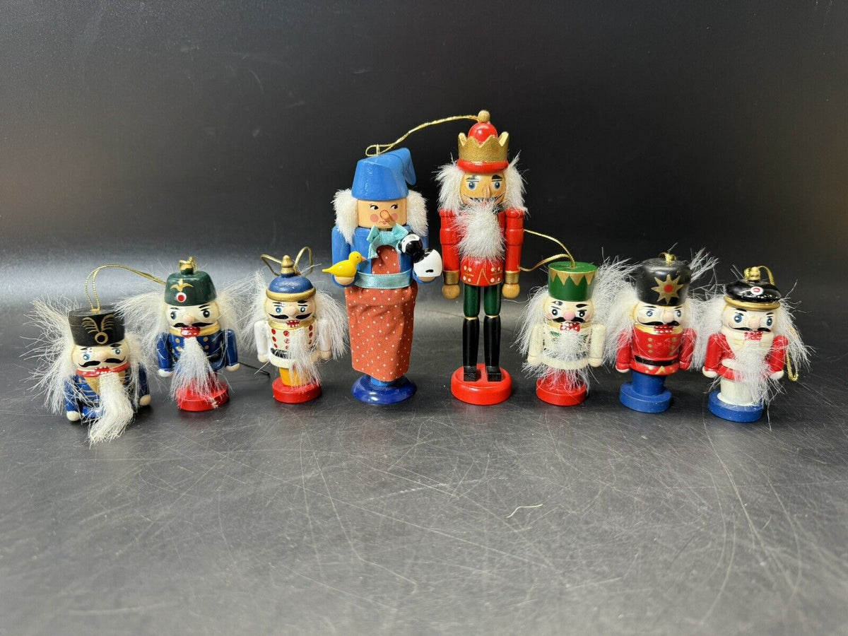 Lot Of 8 Small Wooden Nutcracker Ornaments