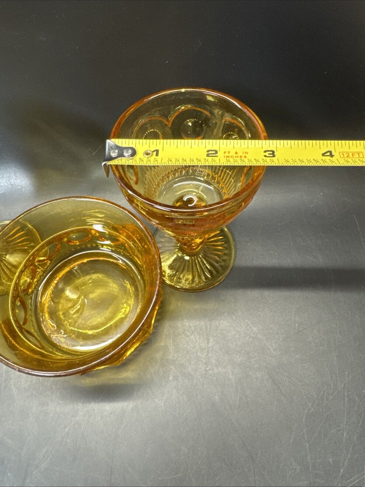 Vintage Amber Wine Or Water Goblets And Fruit Dessert Bowl/ Set Of 3pcs