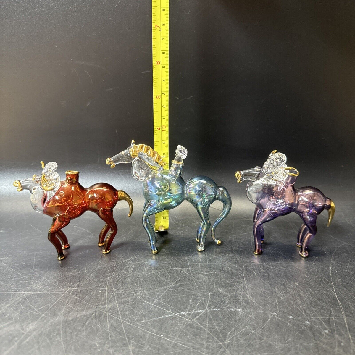 Vintage Hand Blown Glass Horse Perfume Bottles/ Lot Of 3