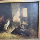 Antique Folk Art Barnyard Oil Painting Chickens  Rooster 1900’s