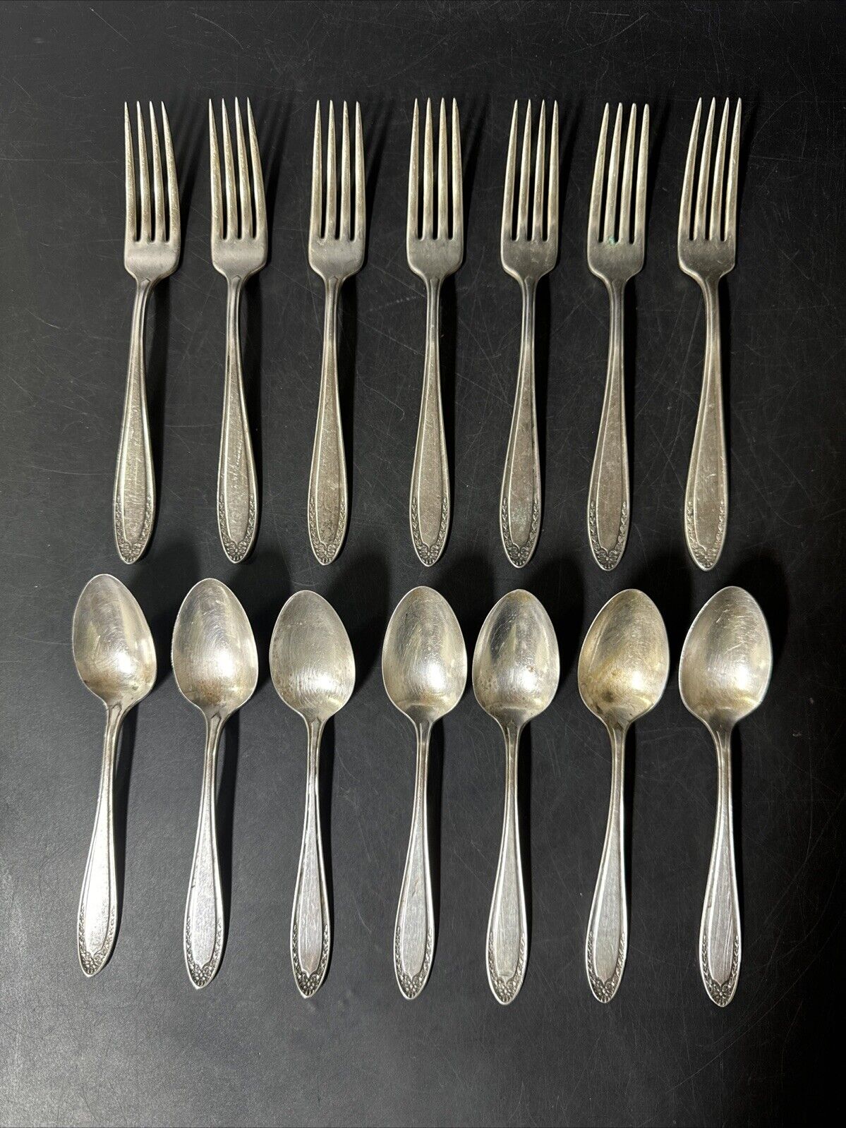 Oneida Community Par Plate Forks And Teaspoons/ Lot Of 14