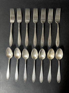 Oneida Community Par Plate Forks And Teaspoons/ Lot Of 14