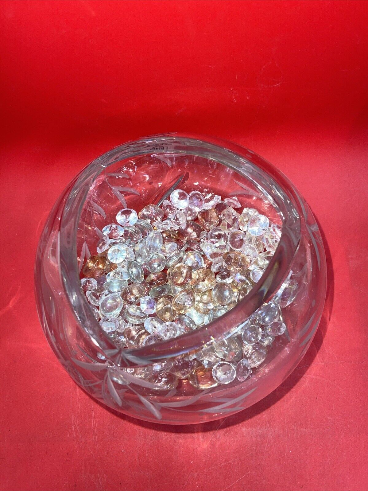Lenox OPAL INNOCENCE BEAUTIFUL HAND CUT CRYSTAL  ROSE BOWL 8”