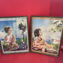 Vintage art Girl Birds house Flowers, by Mabel Rollings Harris Lot 2