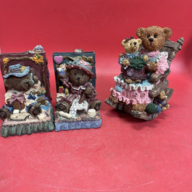 Vintage Teddy Bear Bookends Porcelain Resin Heavy Nursery Decor &  Bear Musical