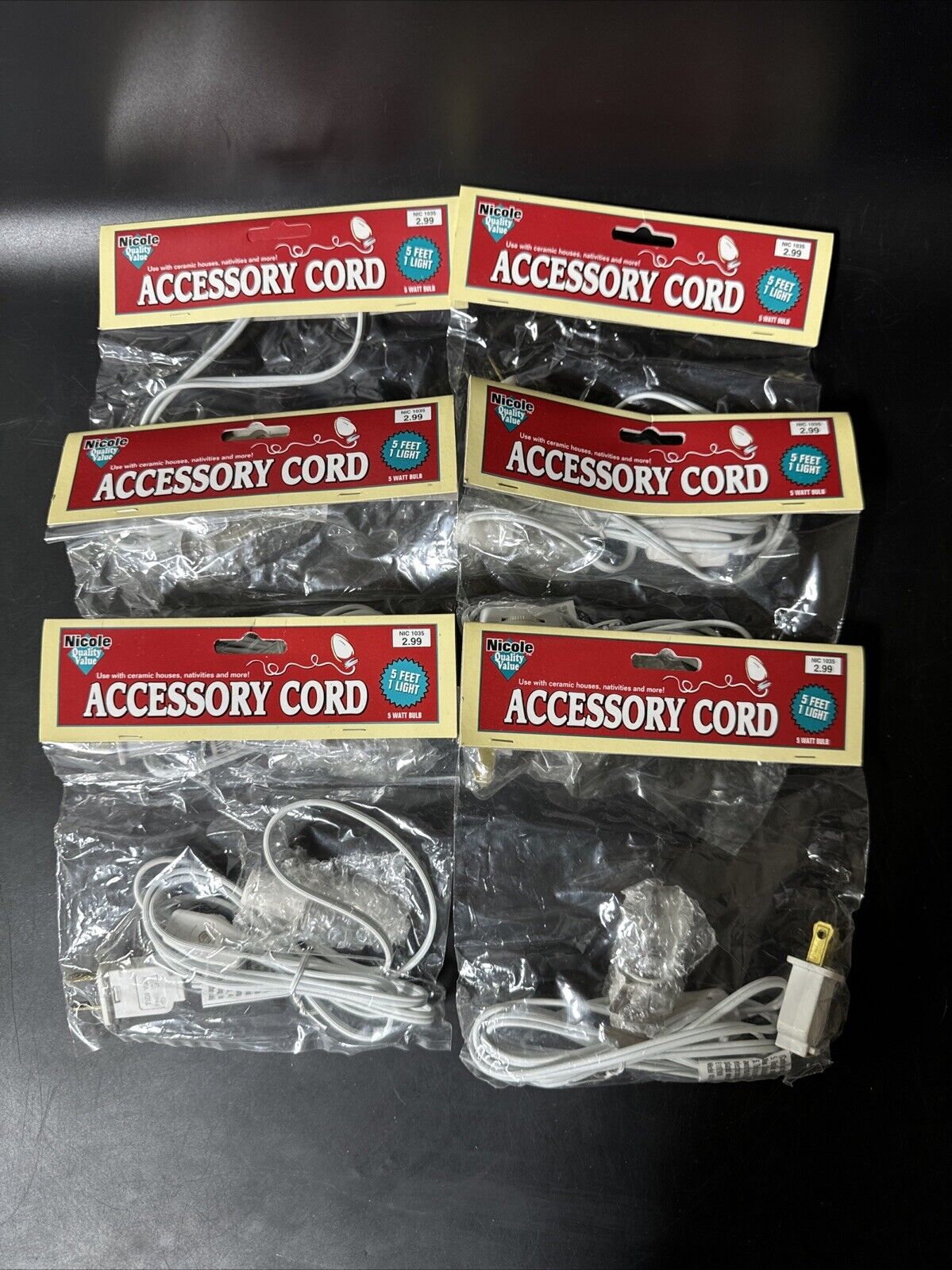 White Clip Lamp Light 5’ Electric Accessory Cord/ Lot Of 6