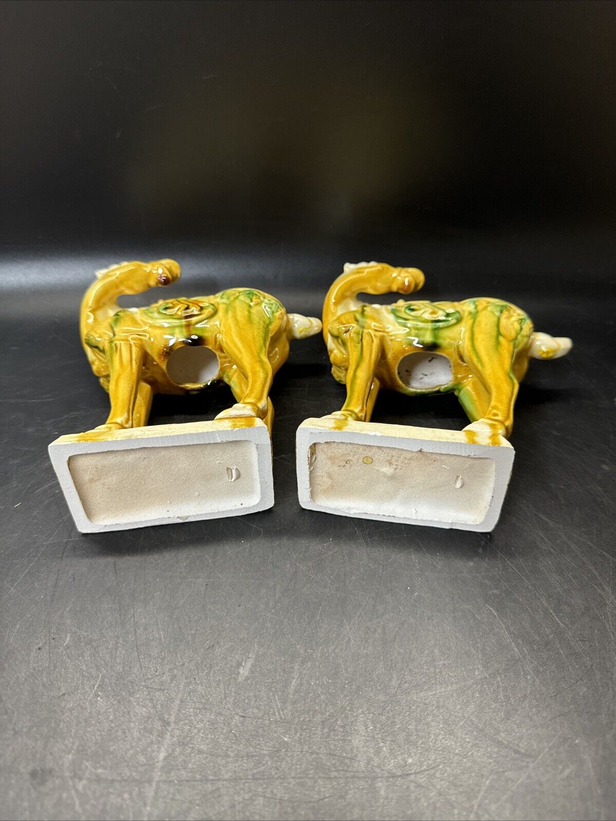 Vintage Drip Style Glaze Ceramic War Horse Figurines/lot 3