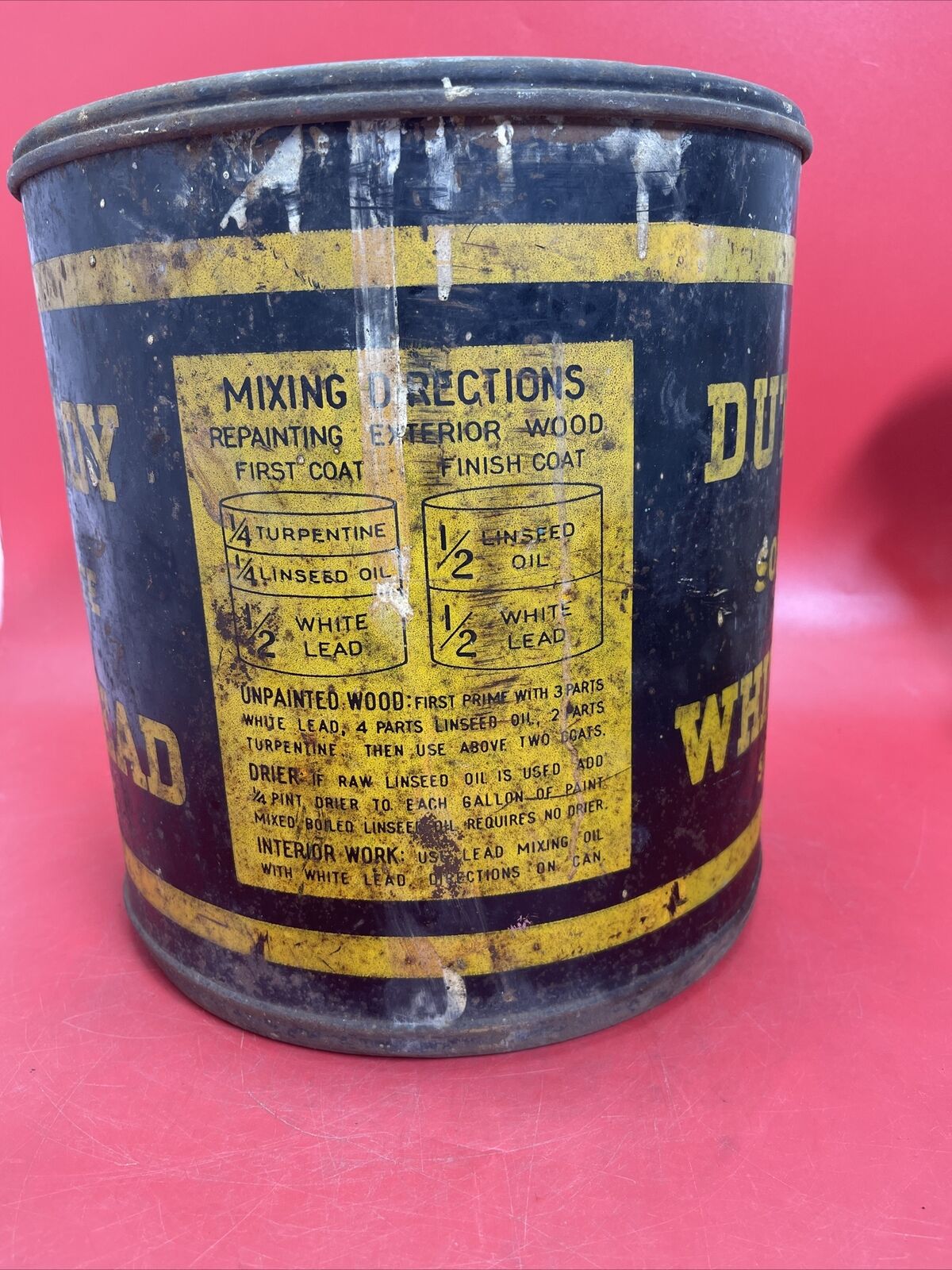 RARE Vintage Circa 1940s Dutch Boy White Lead Soft Paste Lidded Pail 100LB