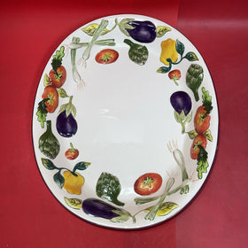 CLAY ART OVAL SERVING PLATTER / TRAY "ROMA"  VEGETABLES STONELITE HAND PAINTED