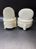 Dresser Jewelry Trinket Vanity Set 2- Mirrors Lidded Footed Floral Porcelain