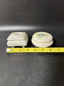 Vintage  Ceramic Flower Design Jewelry Trinket Box/Made in Taiwan, Lot Of 2