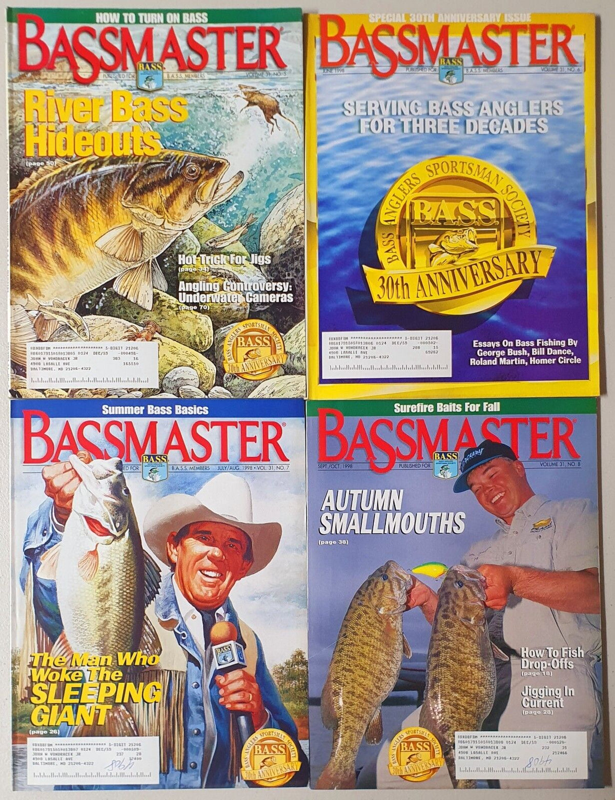 Bass Master magazine Lot of 10 Jan-Dec (1998) 