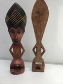 Pair Of Two Odd Wood Sculptures Figures  vintage Hand Crafted