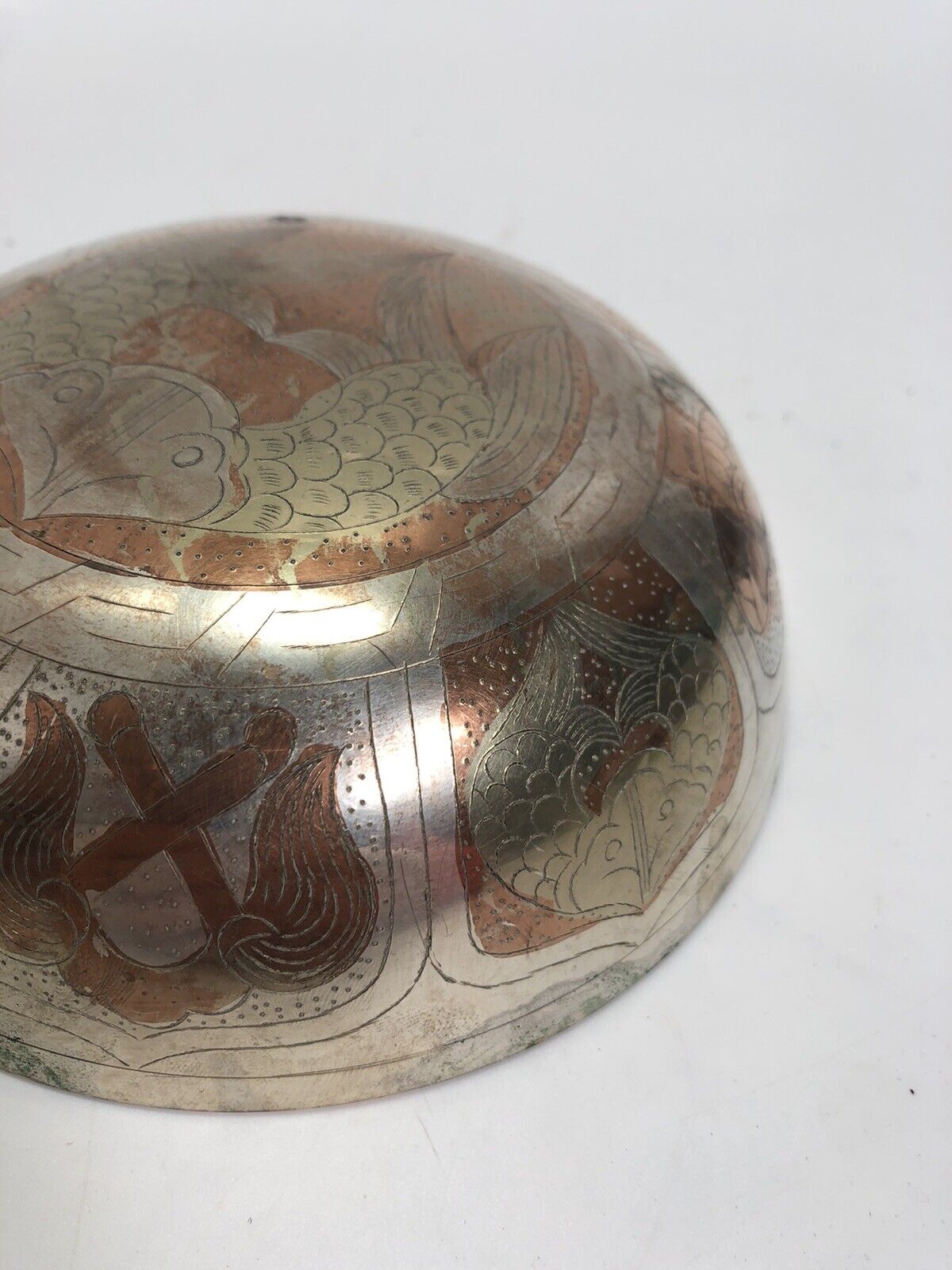 Vintage Etched Brass Trinket Bowl