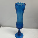 Vintage Royal Blue MCM Pedestal Vase, 11" tall, with ruffled edge