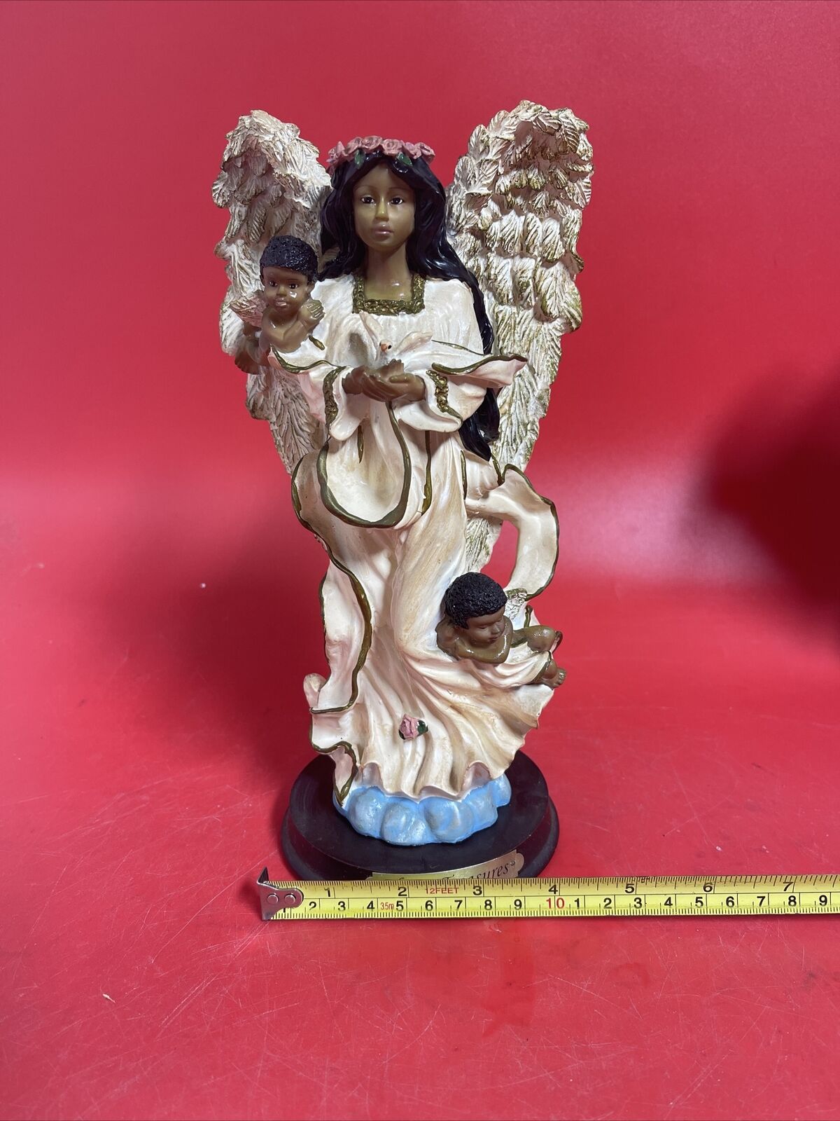 Ebony Treasures  African American  Angel  Holding A Dove  And  2 Cherubs