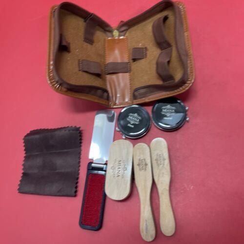 Shoe Shine Kit with PU Leather Sleek Elegant Case, 7-Piece Travel Shoe Shine