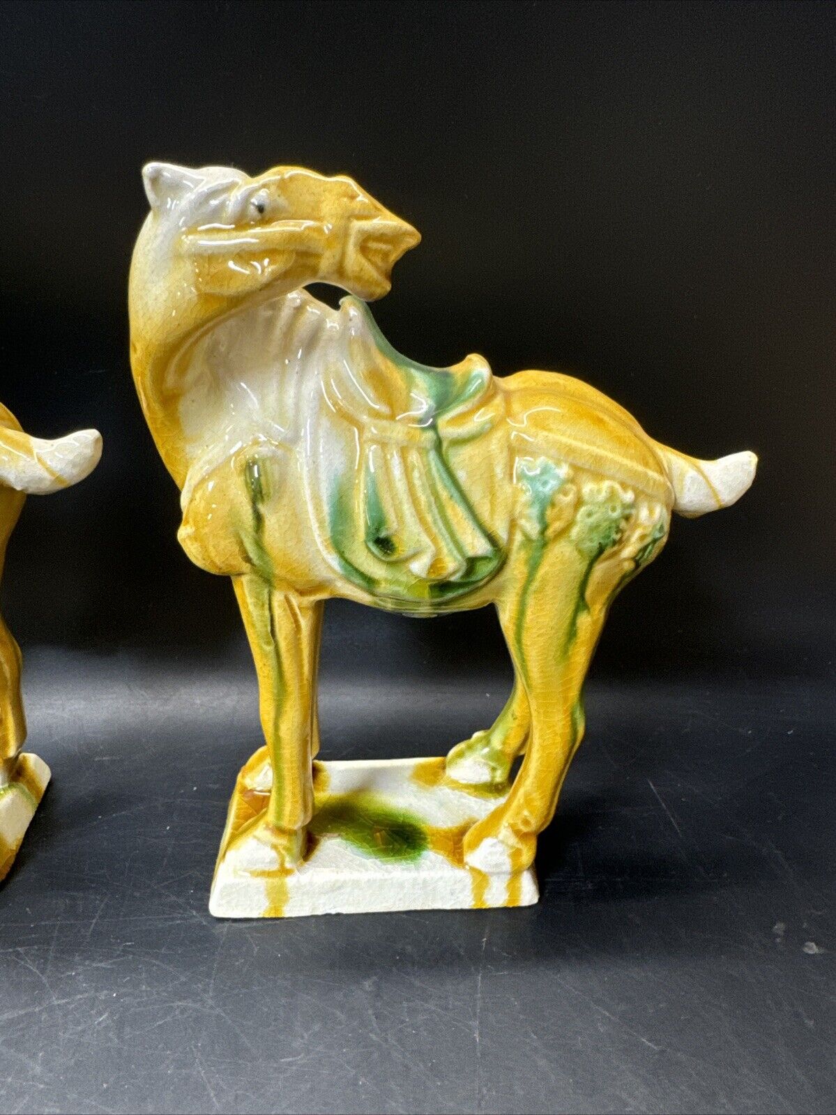 Vintage Drip Style Glaze Ceramic War Horse Figurines/lot 3