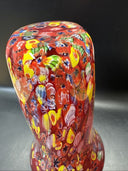 Murano Vase Made In Italy Red Millefiori Hand Blown Glass Heavy Vase 11" Tall