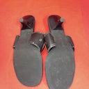 DR. SCHOLL'S SIZE 8 1/2 M  "ZODIAC" BLACK LEATHER  SANDAL w/ SILVER BUCKLE