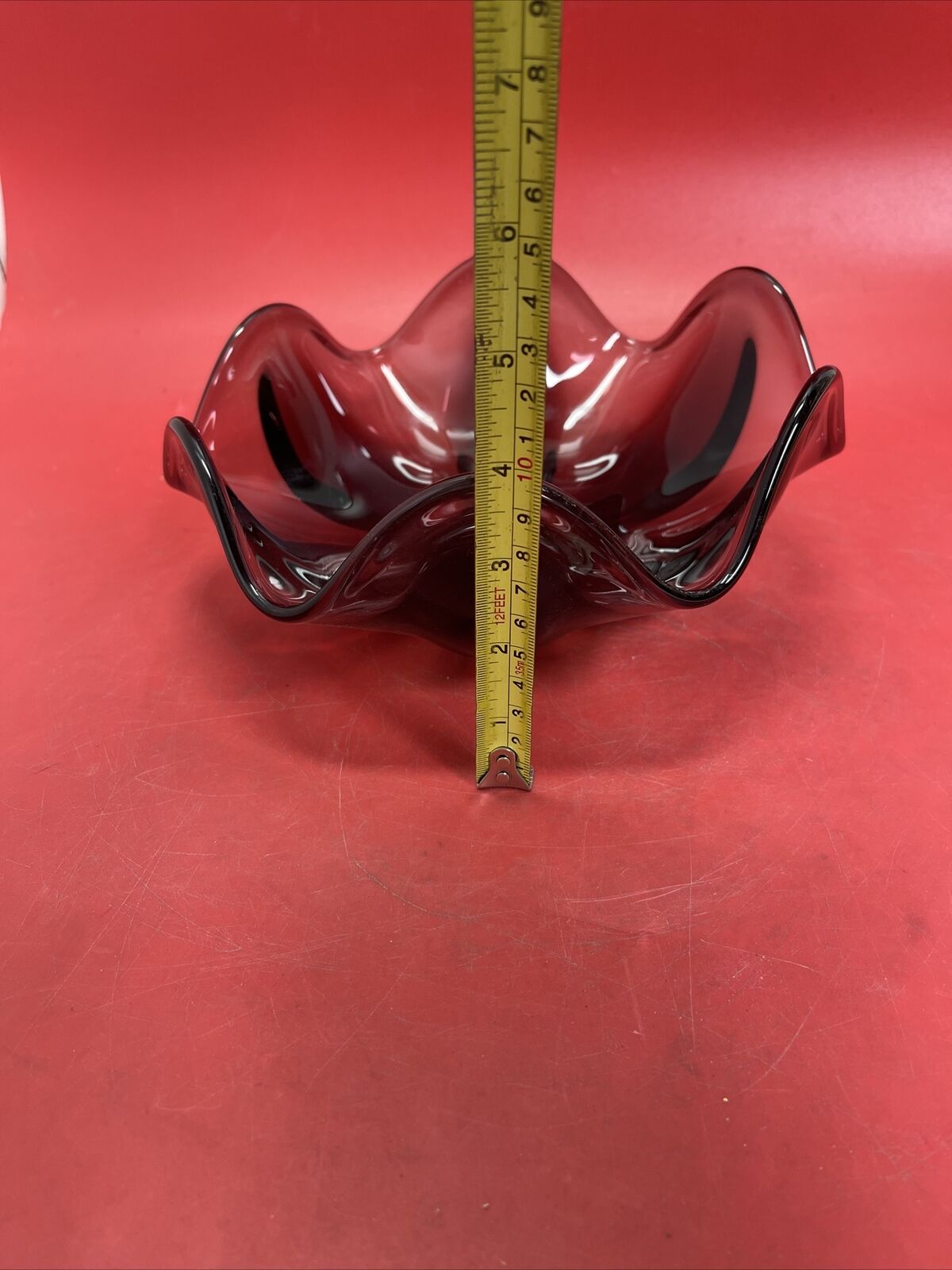 Mid century viking red glass bowl 9 x 3.5”