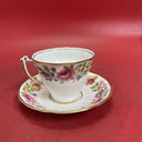 VINTAGE OLD ROYAL ENGLAND SWANSEA ROSE FLORAL CUP & SAUCER SET GOLD TEACUP