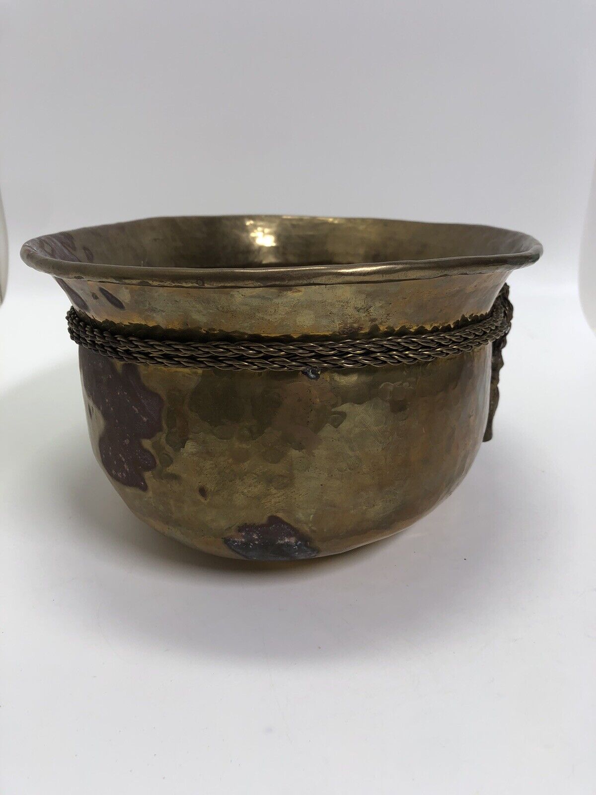 Round Solid Brass Planter w/ Rope Tassel Accent