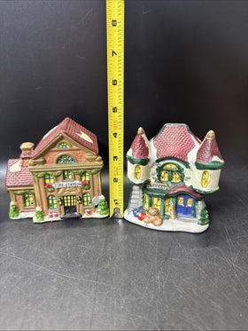 Vintage Christmas Village Cottage Tea Light Candle Holders Lot of 3 *1