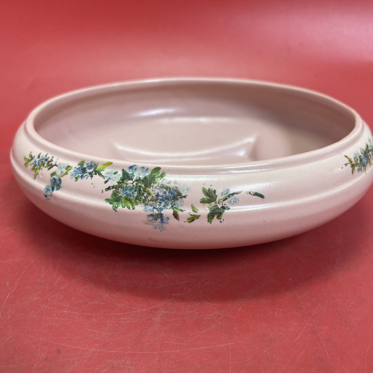 Abingdon USA Pottery Light Pink Salmon Planter Dish Bowl Marked Ceramic Round