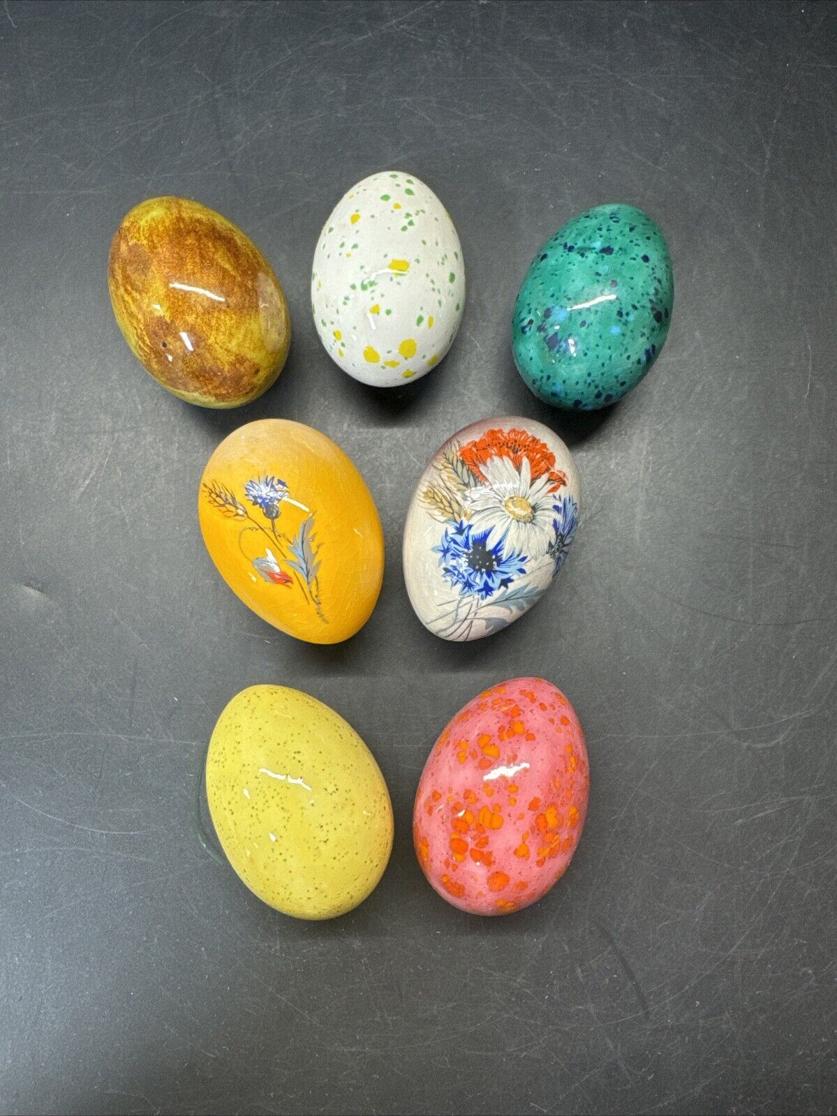 Lot of 7 Colorful Ceramic Easter Eggs DM